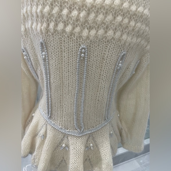 MOHAIR BEIGE SWEATER CARDIGAN WITH JEWELS SIZE MEDIUM - Picture 13 of 17